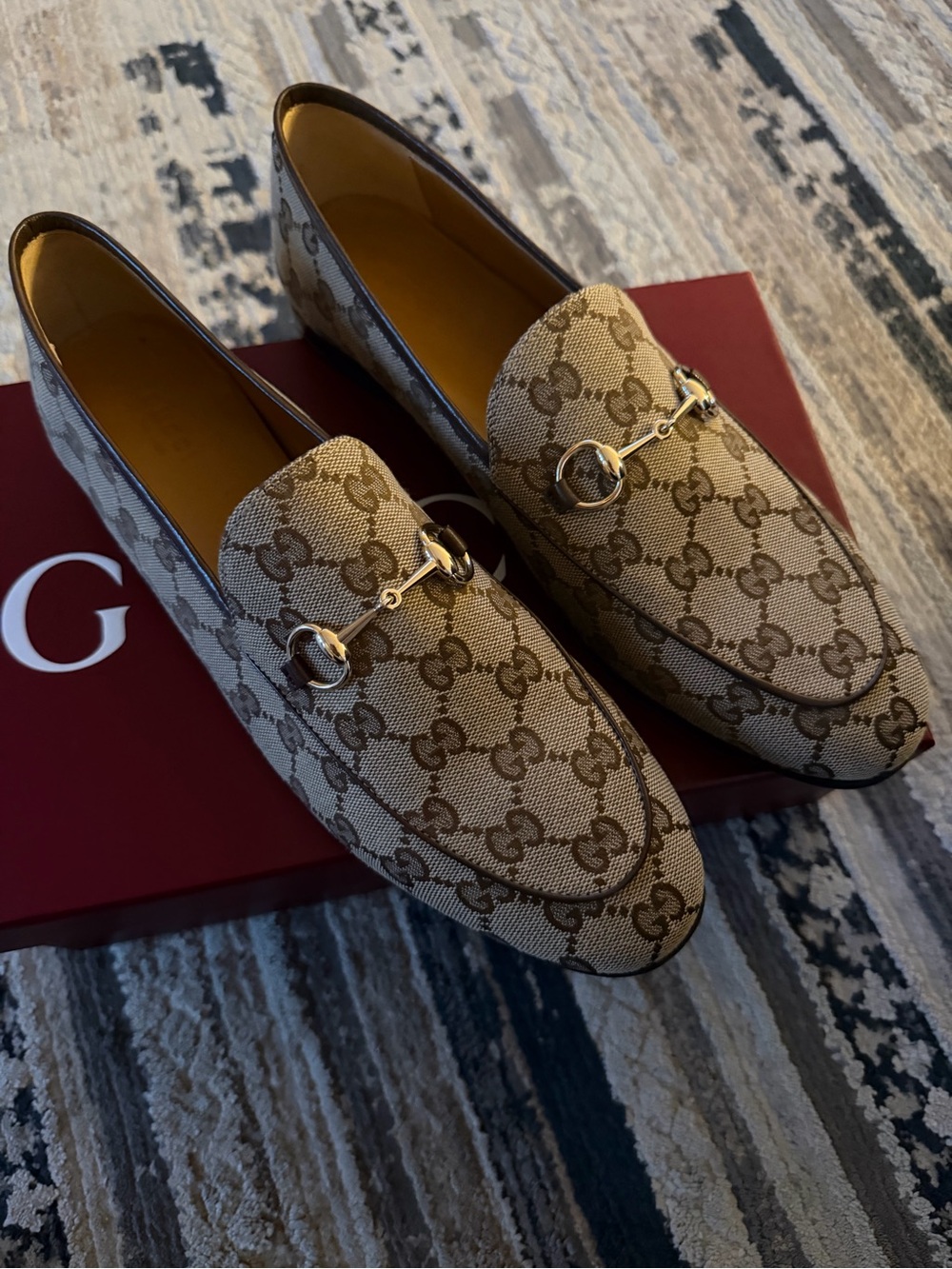 Gucci Brown/Beige GG Canvas Horsebit Slip-On Loafers NWT